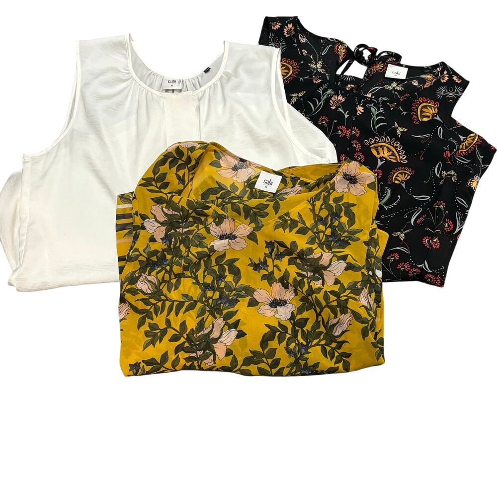 CAbi Blouse Bundle Legend, Off-White Snap and Spring Scene - size Medium